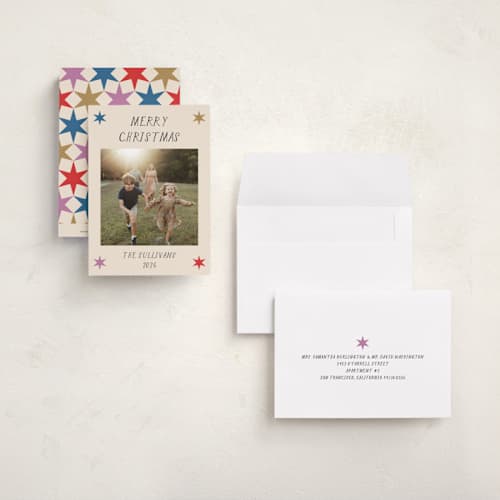 This is a twinkle petite holiday cards with standard by Tracy Schifeling called corner stars printing on signature in petite