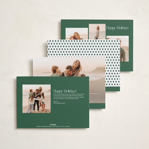 This is a evergreen petite holiday cards with standard by Carolyn MacLaren called merry mix printing on recycled smooth signature in petite