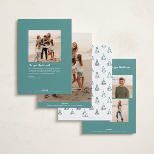 This is a blue spruce petite holiday cards with standard by Corinne Malesic called little trees printing on recycled smooth signature in petite