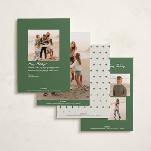 This is a pine needle petite holiday cards with standard by Deynaaz Daraei called luant printing on recycled smooth signature in petite