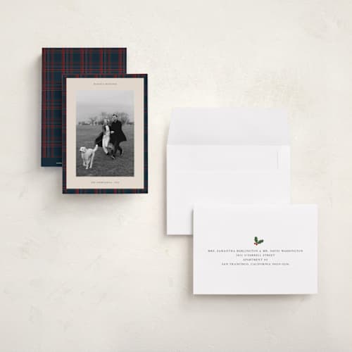 This is a navy petite holiday cards with standard by Studio Suku called windsor printing on signature in petite