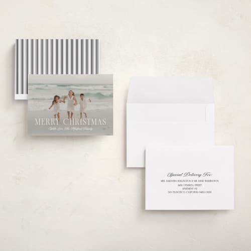 This is a snow petite holiday cards with standard by Anna Elder called chic holiday printing on signature in petite