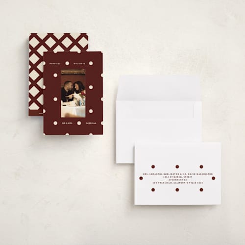This is a mulled wine petite holiday cards with standard by Inkblot Design called jingle dot printing on signature in petite