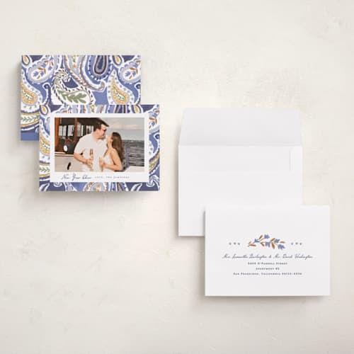 This is a marine petite holiday cards with standard by Rebecca Durflinger called painterly paisley printing on signature in petite