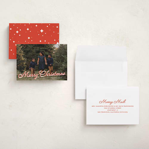This is a poinsettia petite holiday cards with standard by Ekko Studio called retro script printing on signature in petite