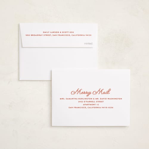 This is a poinsettia petite holiday cards with standard by Ekko Studio called retro script printing on signature in petite