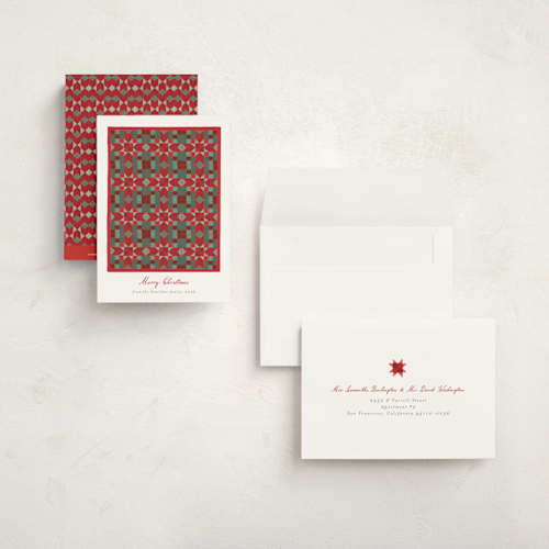 This is a cranberry petite holiday cards with standard by frau brandt called quilted stars printing on signature in petite