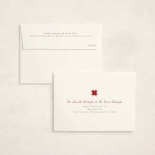 This is a cranberry petite holiday cards with standard by frau brandt called quilted stars printing on signature in petite