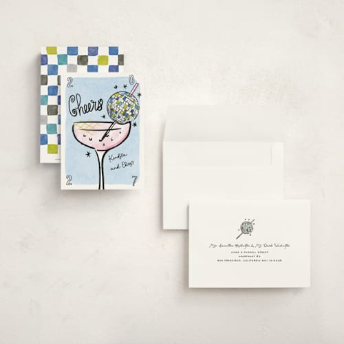 This is a cosmo petite holiday cards with standard by Jenna Holcomb called disco cocktail printing on signature in petite