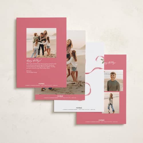 This is a frosted candy petite holiday cards with standard by Everett Paper Goods called ribbon twirl printing on signature in petite