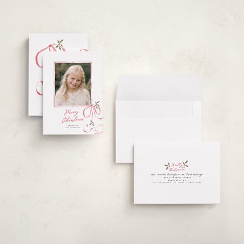 This is a frosted candy petite holiday cards with standard by Everett Paper Goods called ribbon twirl printing on signature in petite