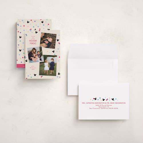 This is a sugar cookie petite holiday cards with standard by Kacey Kendrick Wagner called disney magic confetti printing on recycled smooth signature in petite