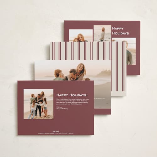 This is a cranberry petite holiday cards with standard by Snow and Ivy called stripe duet printing on signature in petite