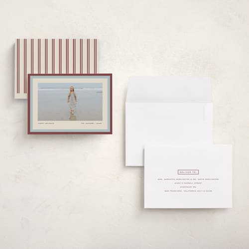 This is a cranberry petite holiday cards with standard by Snow and Ivy called stripe duet printing on signature in petite