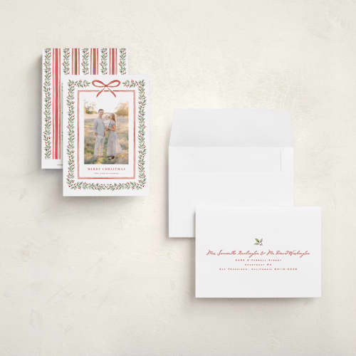 This is a holly berry petite holiday cards with standard by Wildfield Paper Co called eucalyptus + holly printing on signature in petite