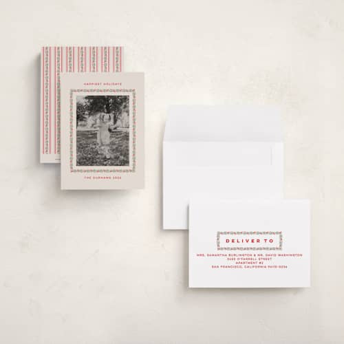 This is a cranberry petite holiday cards with standard by Kristie Kern called merriest berry printing on signature in petite