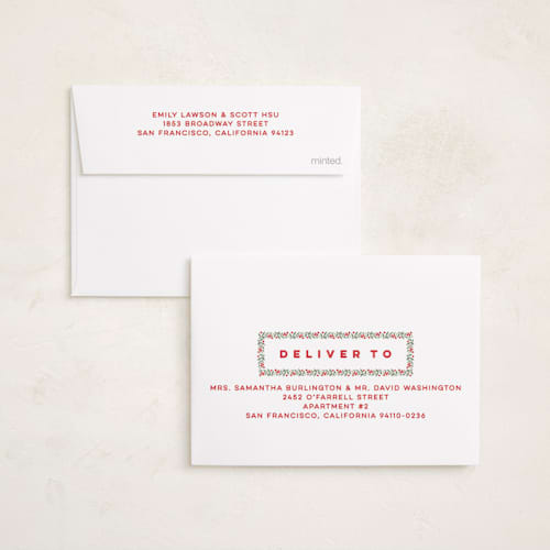 This is a cranberry petite holiday cards with standard by Kristie Kern called merriest berry printing on signature in petite