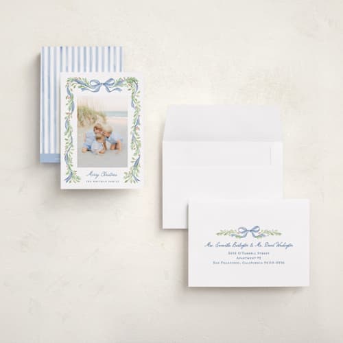 This is a coastal petite holiday cards with standard by Sarah Knight called striped bow printing on signature in petite