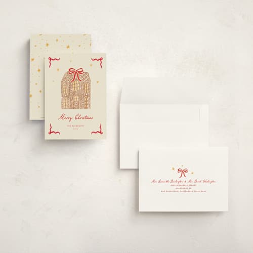 This is a scarlet petite holiday cards with standard by Sarah Rosenthal called warm gingerbread printing on signature in petite