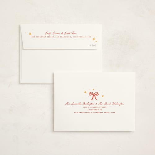 This is a scarlet petite holiday cards with standard by Sarah Rosenthal called warm gingerbread printing on signature in petite