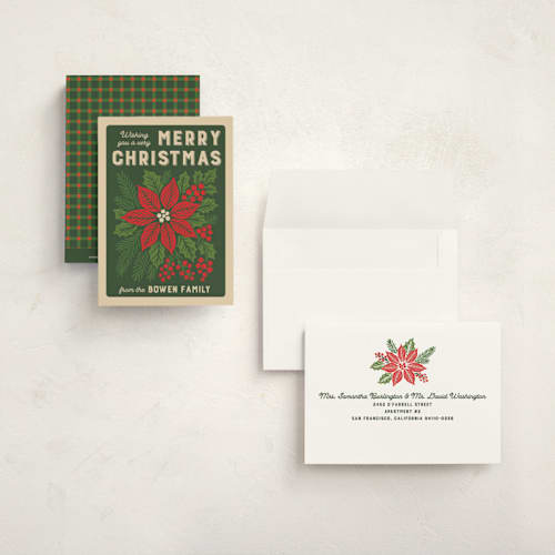 This is a evergreen petite holiday cards with standard by 2birdstone called poinsettia seeds printing on signature in petite