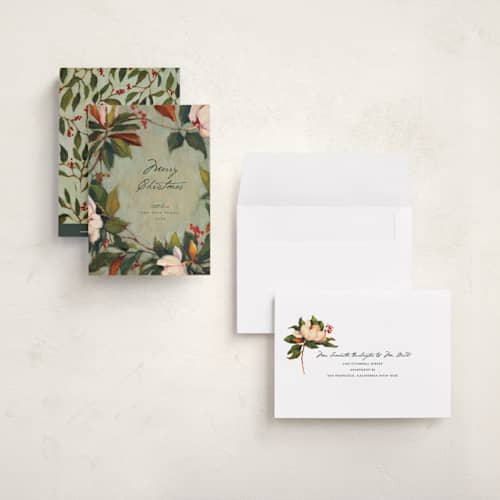 This is a wintermint petite holiday cards with standard by Wendy Keller called magnolias printing on signature in petite