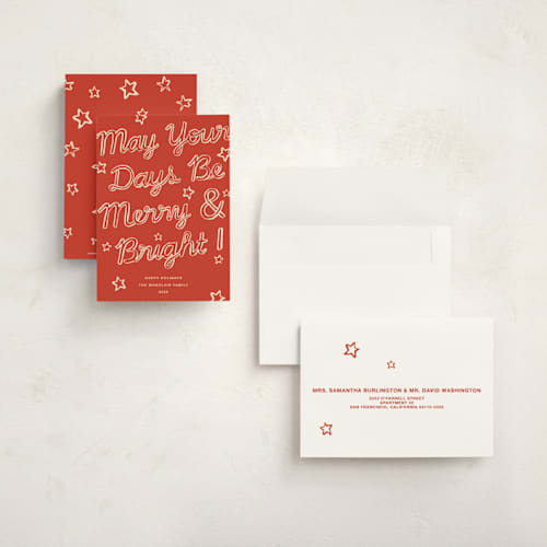 This is a peppermint petite holiday cards with standard by Pati Cascino called happy always printing on signature in petite
