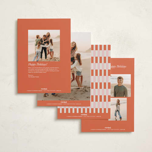 This is a orangesicle petite holiday cards with standard by Jackie Crawford called modern double stripe frame printing on recycled smooth signature in petite