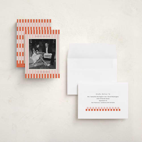 This is a orangesicle petite holiday cards with standard by Jackie Crawford called modern double stripe frame printing on recycled smooth signature in petite