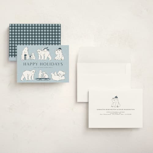 This is a glacier petite holiday cards with standard by Lauren Jinhee called polar parade printing on signature in petite