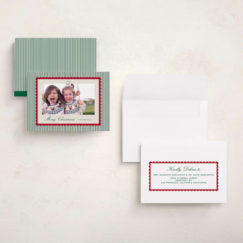 This is a holly petite holiday cards with standard by Emily Betts called stripe scallop printing on signature in petite