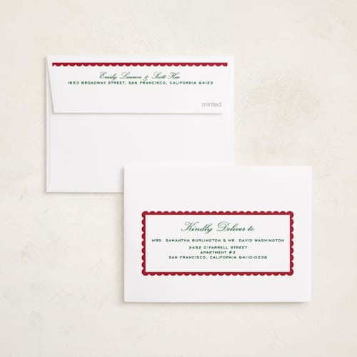 This is a holly petite holiday cards with standard by Emily Betts called stripe scallop printing on signature in petite