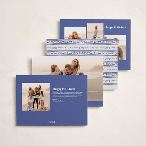 This is a blue joy petite holiday cards with standard by Lucrecia Caporale called cheerful frame printing on recycled smooth signature in petite