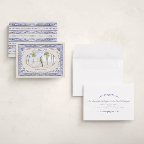 This is a blue joy petite holiday cards with standard by Lucrecia Caporale called cheerful frame printing on recycled smooth signature in petite