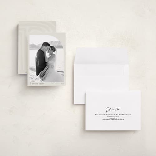 This is a eggnog petite holiday cards with standard by Oma N. Ramkhelawan called arched simplicity printing on recycled smooth signature in petite