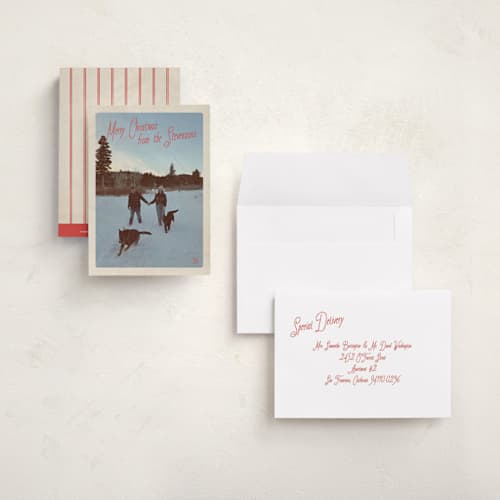 This is a peppermint petite holiday cards with standard by Jenna Holcomb called vintage mail printing on signature in petite