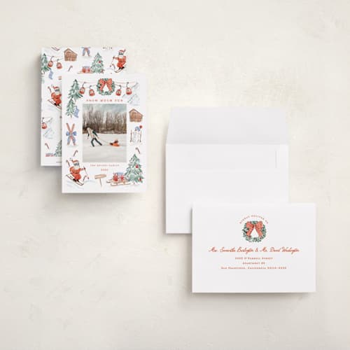 This is a santa suit petite holiday cards with standard by Sarah Knight called snow much fun printing on signature in petite