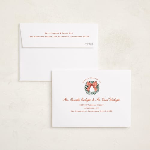 This is a santa suit petite holiday cards with standard by Sarah Knight called snow much fun printing on signature in petite