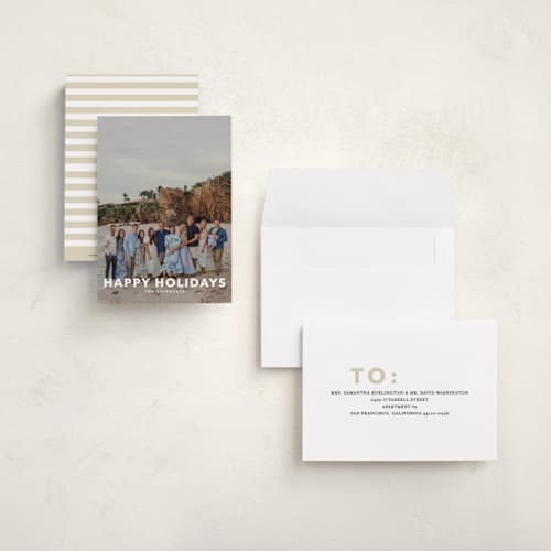 This is a linen petite holiday cards with standard by Angela Thompson called simple type printing on recycled smooth signature in petite