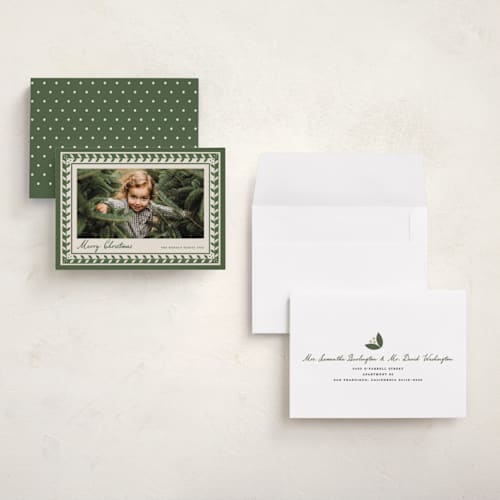 This is a pine petite holiday cards with standard by Maja Cunningham called linocut frame printing on signature in petite