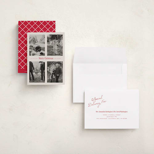 This is a eggnog petite holiday cards with standard by Leah Bisch called windowpane printing on signature in petite