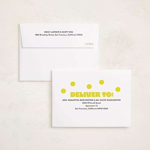 This is a neon yellow petite holiday cards with standard by Susan Asbill called boldly printing on signature in petite