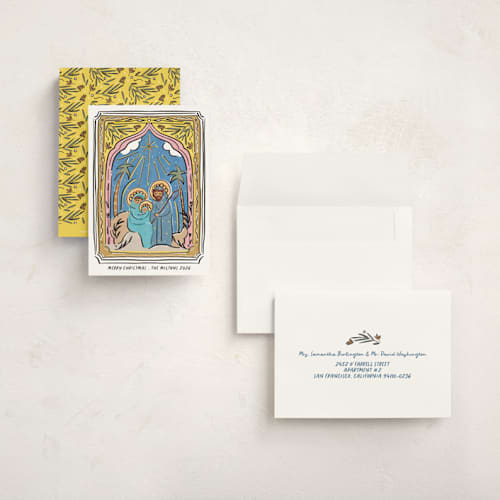 This is a halo petite holiday cards with standard by Becky Nimoy called holy family printing on signature in petite
