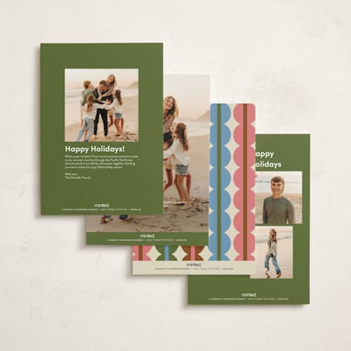 This is a olive petite holiday cards with standard by Inkblot Design called santa stop printing on signature in petite