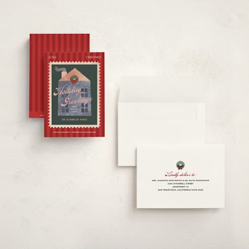 This is a hearth petite holiday cards with standard by Pixel and Hank called holiday house printing on signature in petite