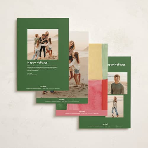 This is a pine petite holiday cards with standard by Lindsay Megahed called bright blocks printing on signature in petite