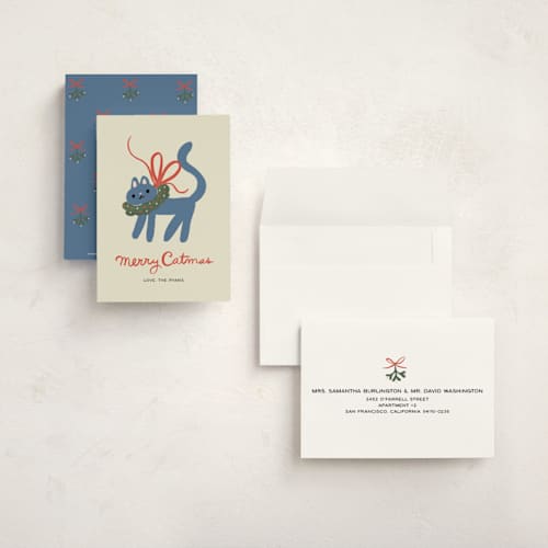 This is a russian blue petite holiday cards with standard by Ani Somi called merry catmas printing on signature in petite