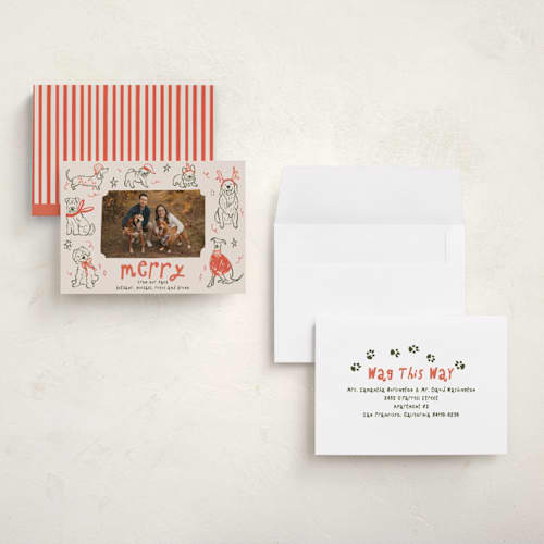 This is a cranberry petite holiday cards with standard by Vera Lim called doggy merry printing on signature in petite