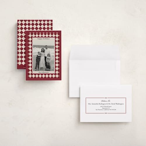 This is a burgundy petite holiday cards with standard by Angel Walker called marble diamond printing on signature in petite