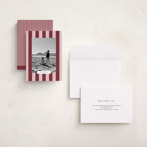 This is a berry petite holiday cards with standard by Angela Thompson called gallery stripe printing on signature in petite